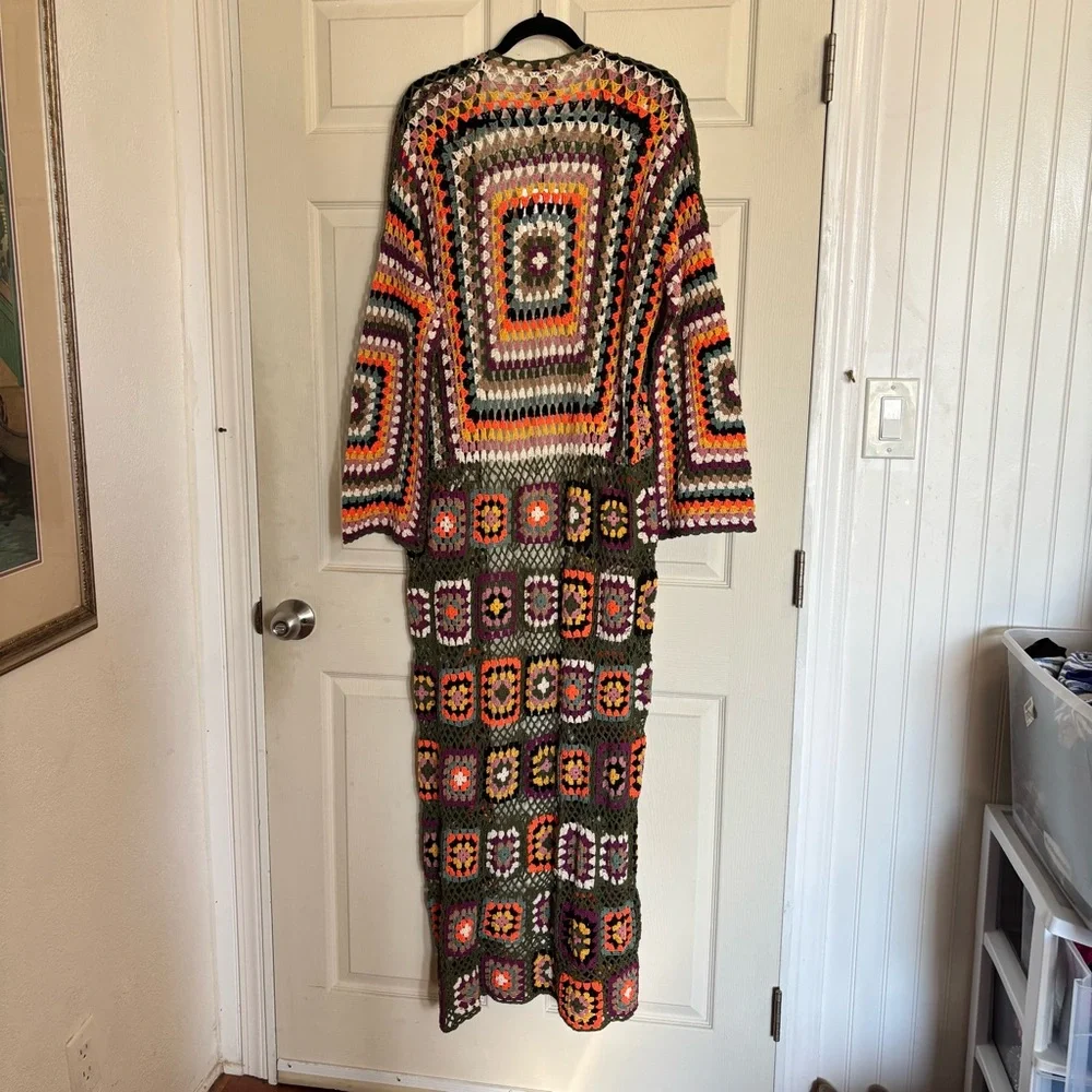 Jaded Gypsy Desert Sunset Duster Multicolor Crochet Cardigan Boho Bohemian Bold